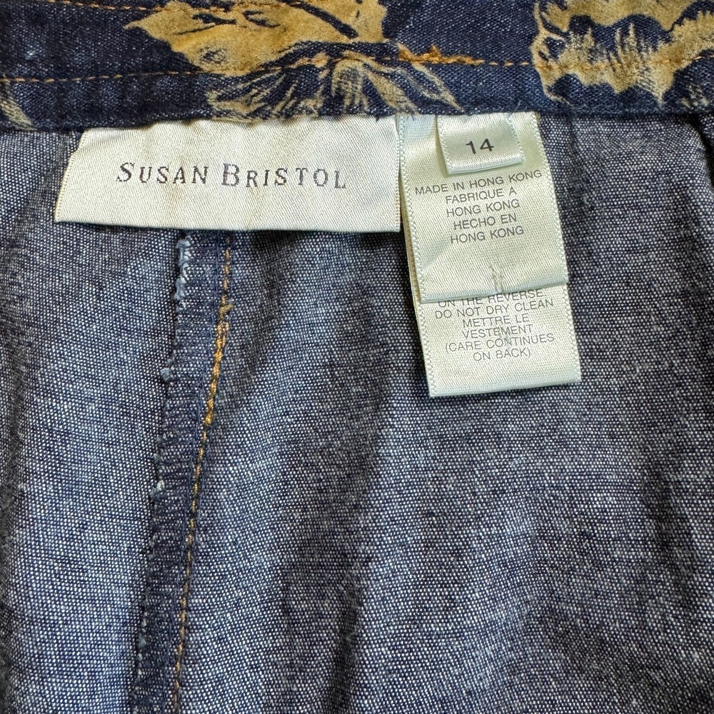 Susan Bristol Jeans Womens 14 Gold Floral Flocked Velvet Denim Capri Vintage 90s - Picture 3 of 12
